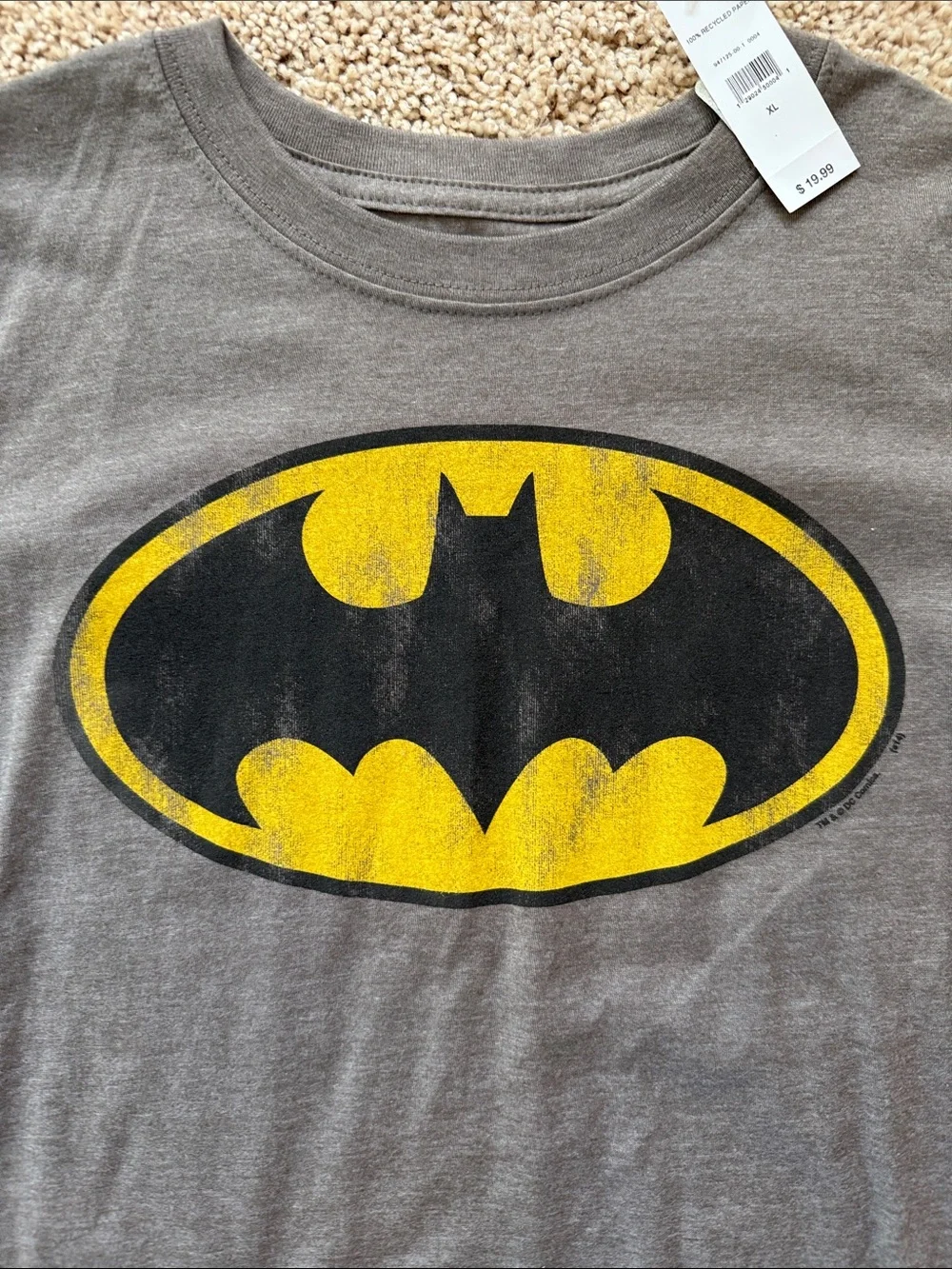 GAP Boys Gray T-shirt with Yellow & Black Batman Logo size XL